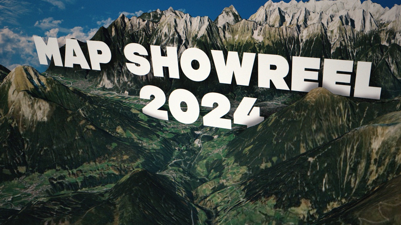 text saying "Map showreel 2024" placed in the mountains